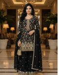 Luxury Embroidered Chinon Palazzo Suit Set for Women Wedding & Festive Wear