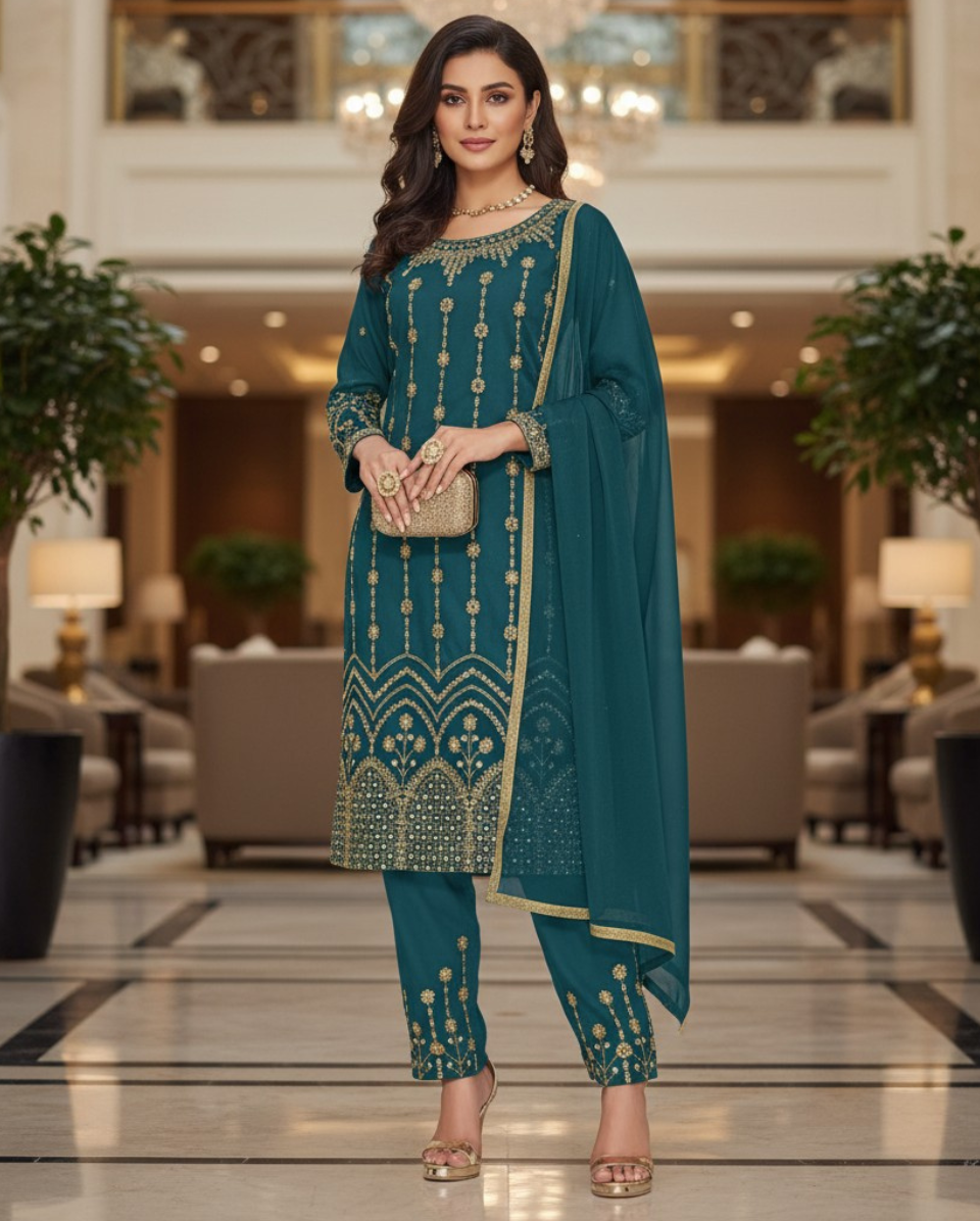 Luxury Soft Silk Salwar Suit with Real Mirror & Embroidery Work for Women