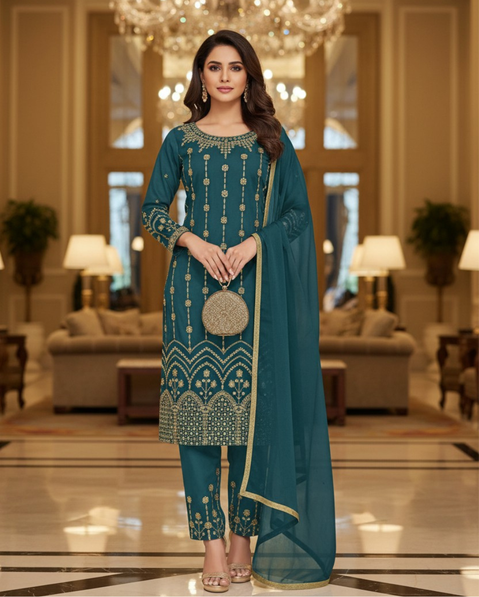Luxury Soft Silk Salwar Suit with Real Mirror & Embroidery Work for Women