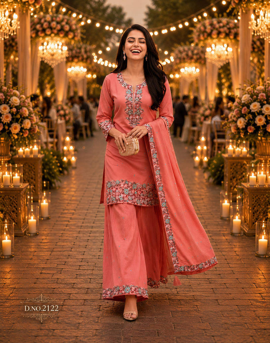 Royale Embroidered Festive Kurta Palazzo Set with Dupatta for Women