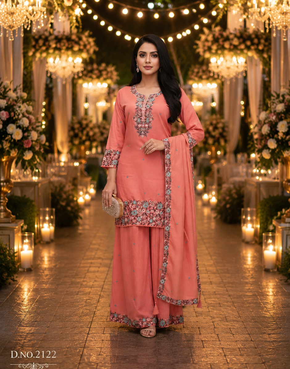 Royale Embroidered Festive Kurta Palazzo Set with Dupatta for Women