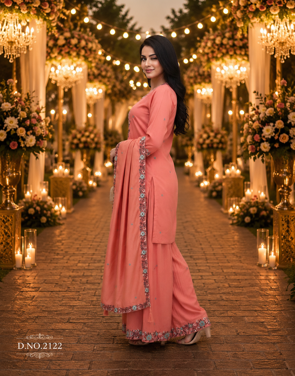Royale Embroidered Festive Kurta Palazzo Set with Dupatta for Women