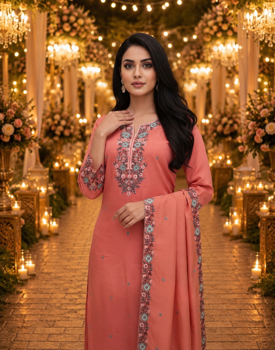 Royale Embroidered Festive Kurta Palazzo Set with Dupatta for Women