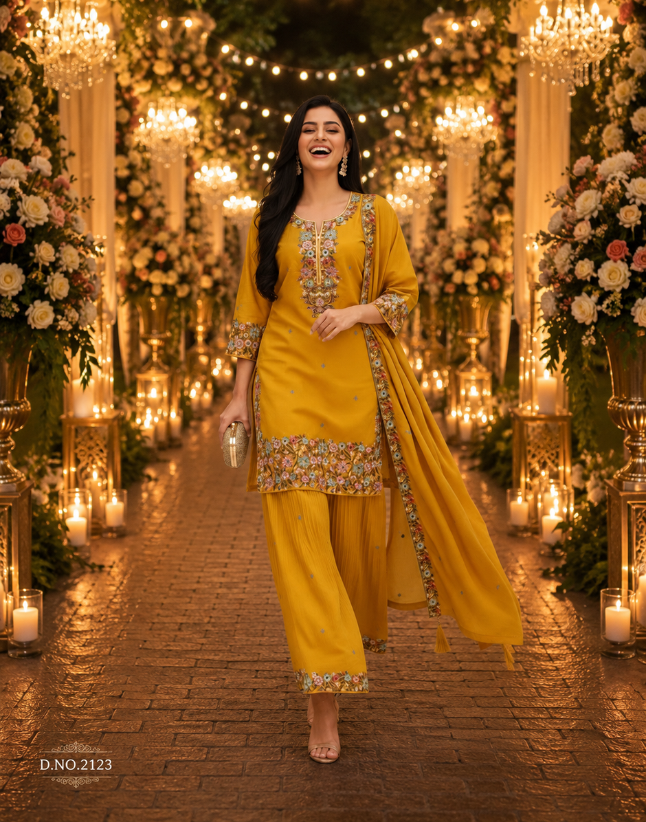 Royale Embroidered Festive Kurta Palazzo Set with Dupatta for Women