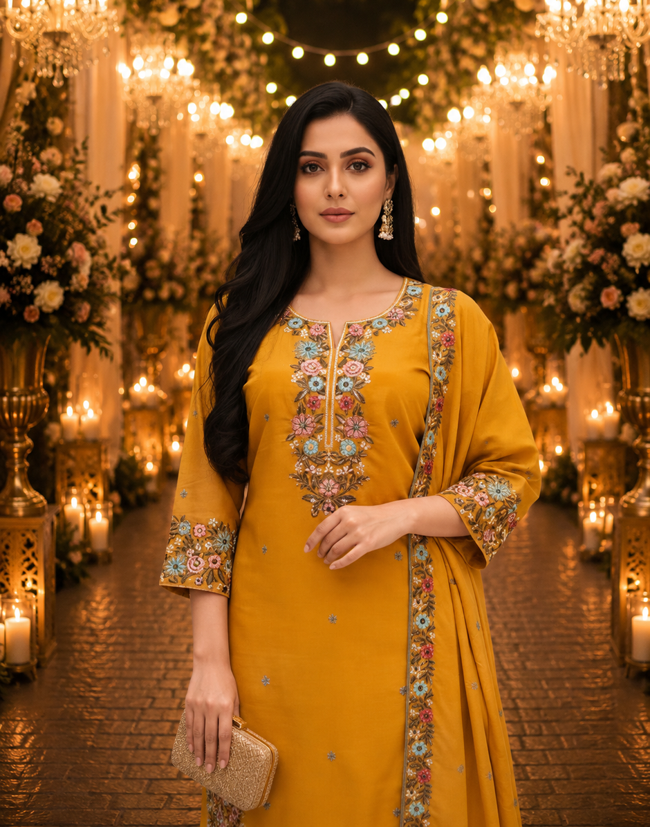 Royale Embroidered Festive Kurta Palazzo Set with Dupatta for Women