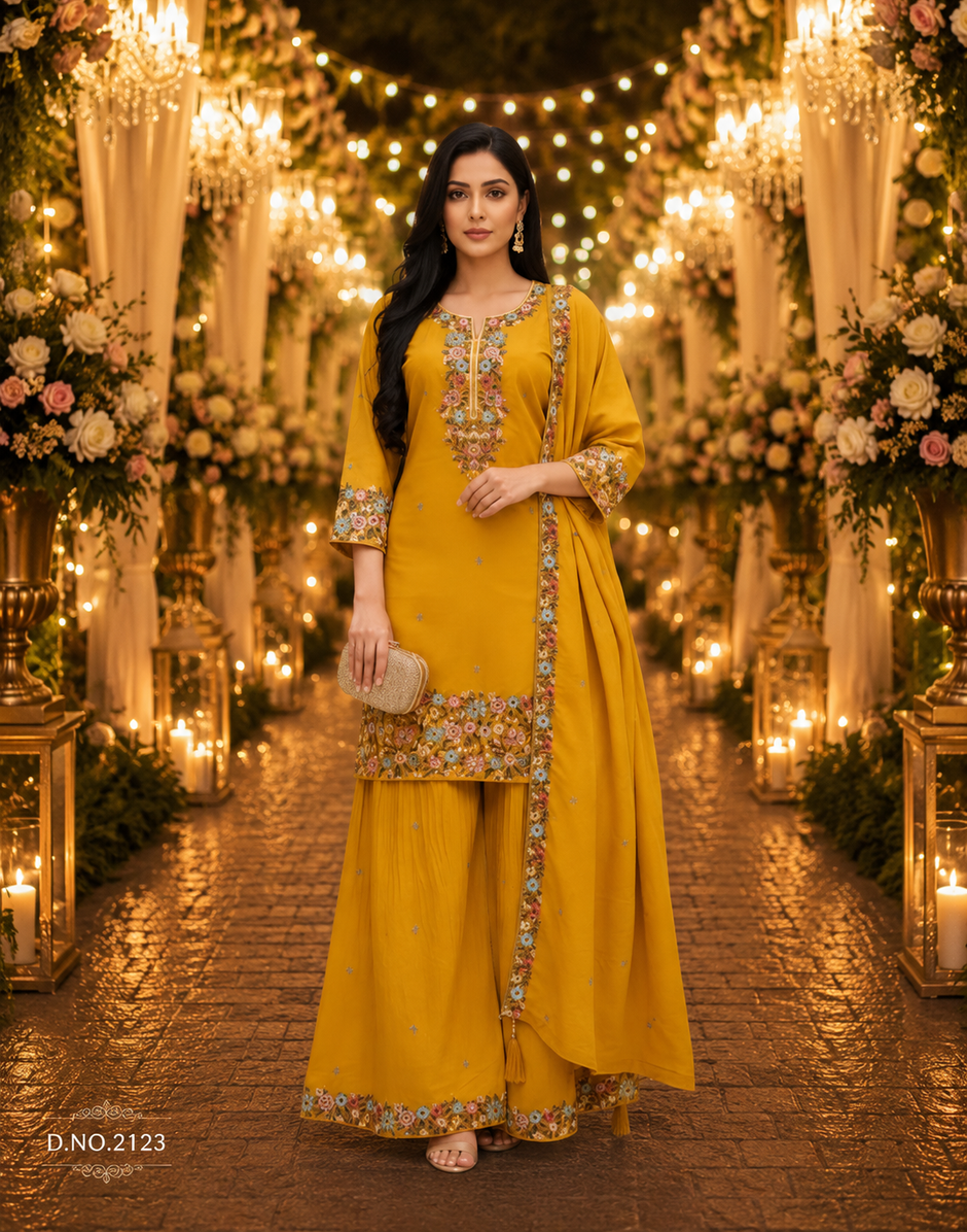 Royale Embroidered Festive Kurta Palazzo Set with Dupatta for Women