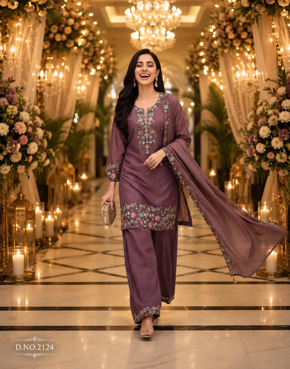 Royale Embroidered Festive Kurta Palazzo Set with Dupatta for Women