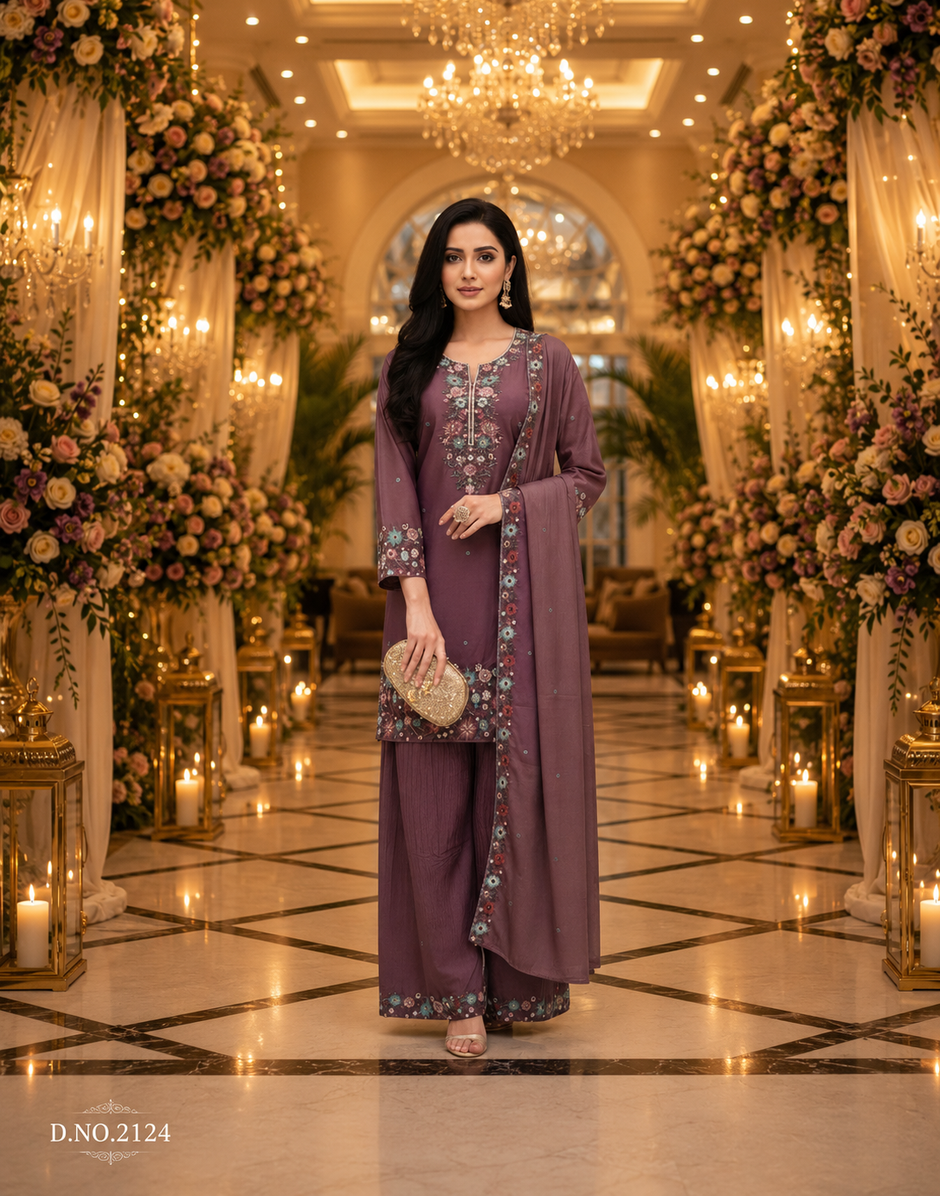 Royale Embroidered Festive Kurta Palazzo Set with Dupatta for Women