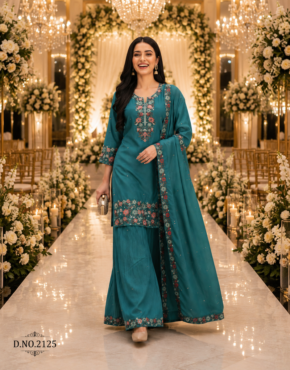 Royale Embroidered Festive Kurta Palazzo Set with Dupatta for Women