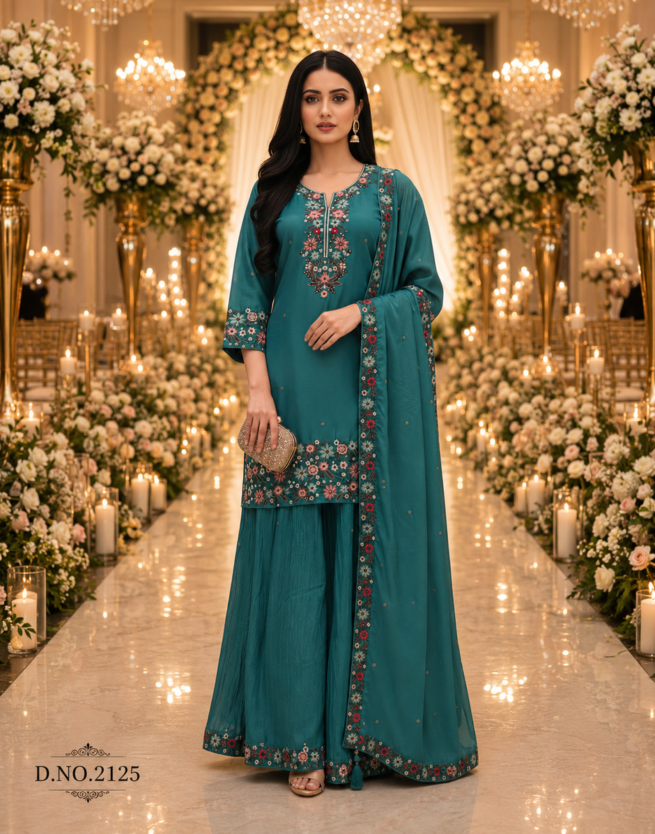 Royale Embroidered Festive Kurta Palazzo Set with Dupatta for Women