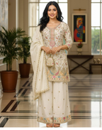 Luxury Embroidered Chinon Palazzo Suit Set for Women Wedding & Festive Wear