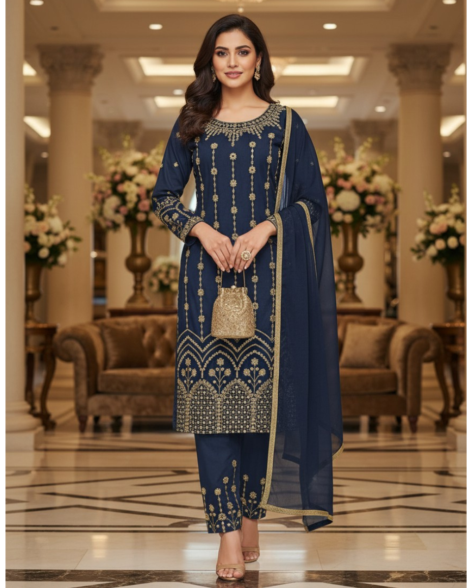 Luxury Soft Silk Salwar Suit with Real Mirror & Embroidery Work for Women