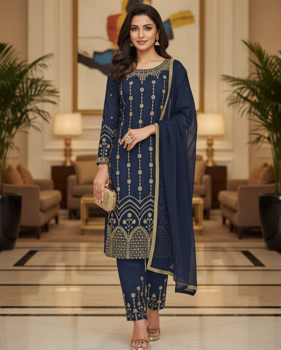 Luxury Soft Silk Salwar Suit with Real Mirror & Embroidery Work for Women