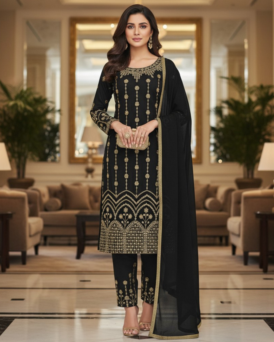 Luxury Soft Silk Salwar Suit with Real Mirror & Embroidery Work for Women