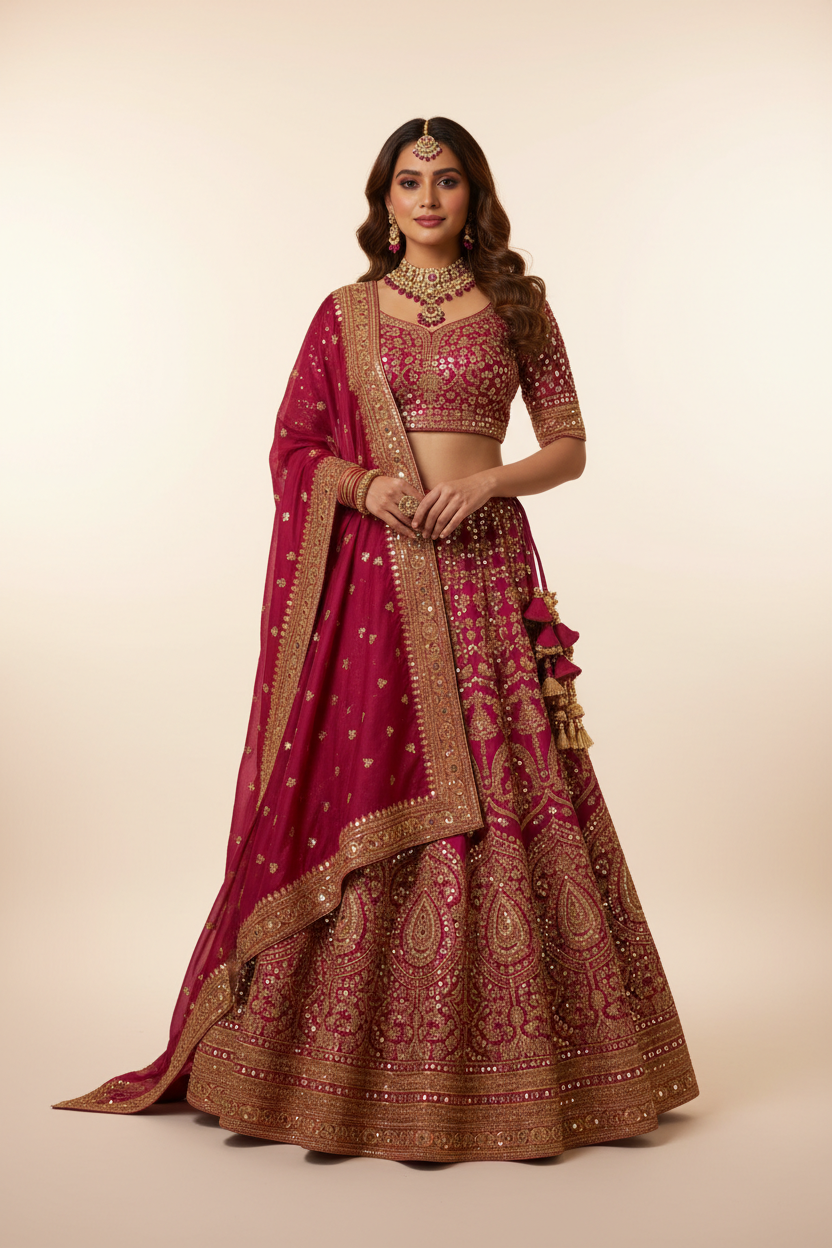 Red Embroidered Bridal Lehenga Choli with Dupatta